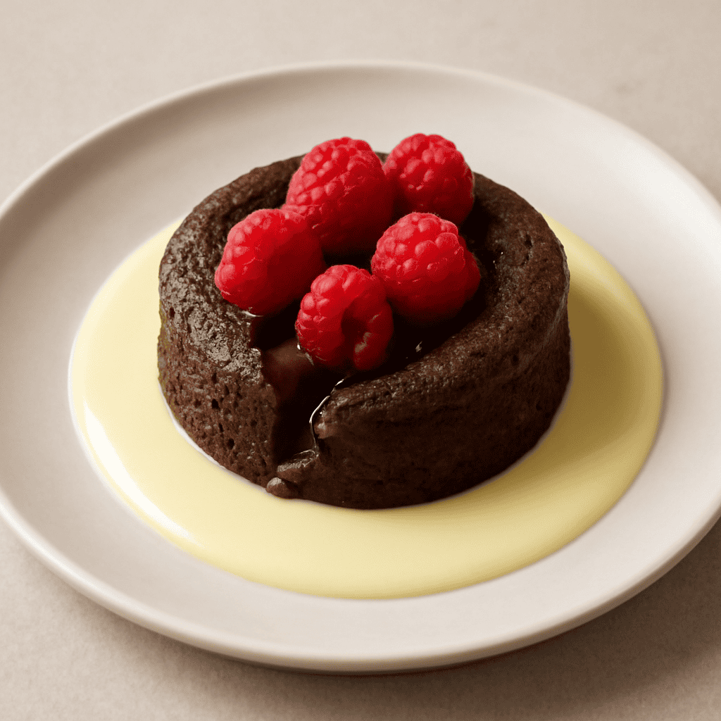 Tortino al cioccolato e lamponi con crema pasticcera