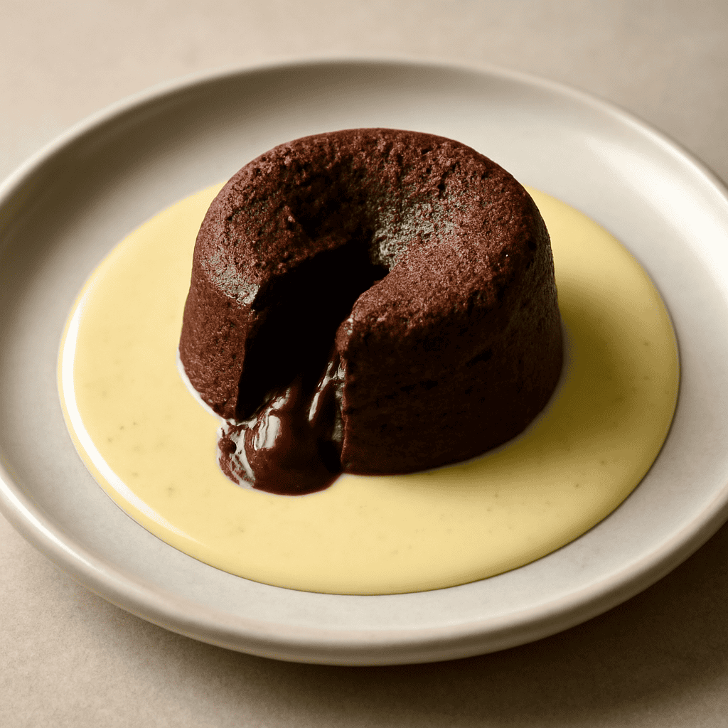 Tortino al cioccolato su crema inglese