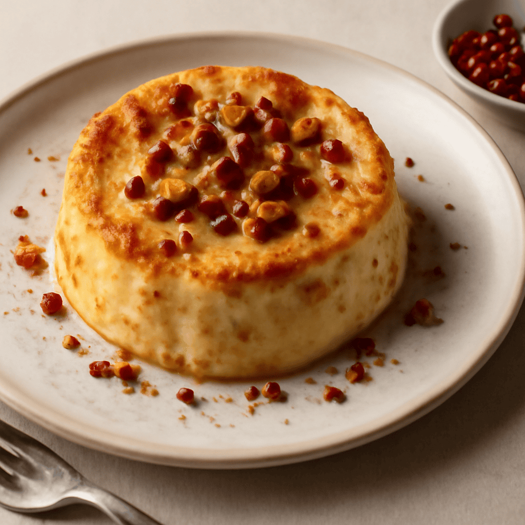Tortino al Formaggio con Noci e Pepe Rosa