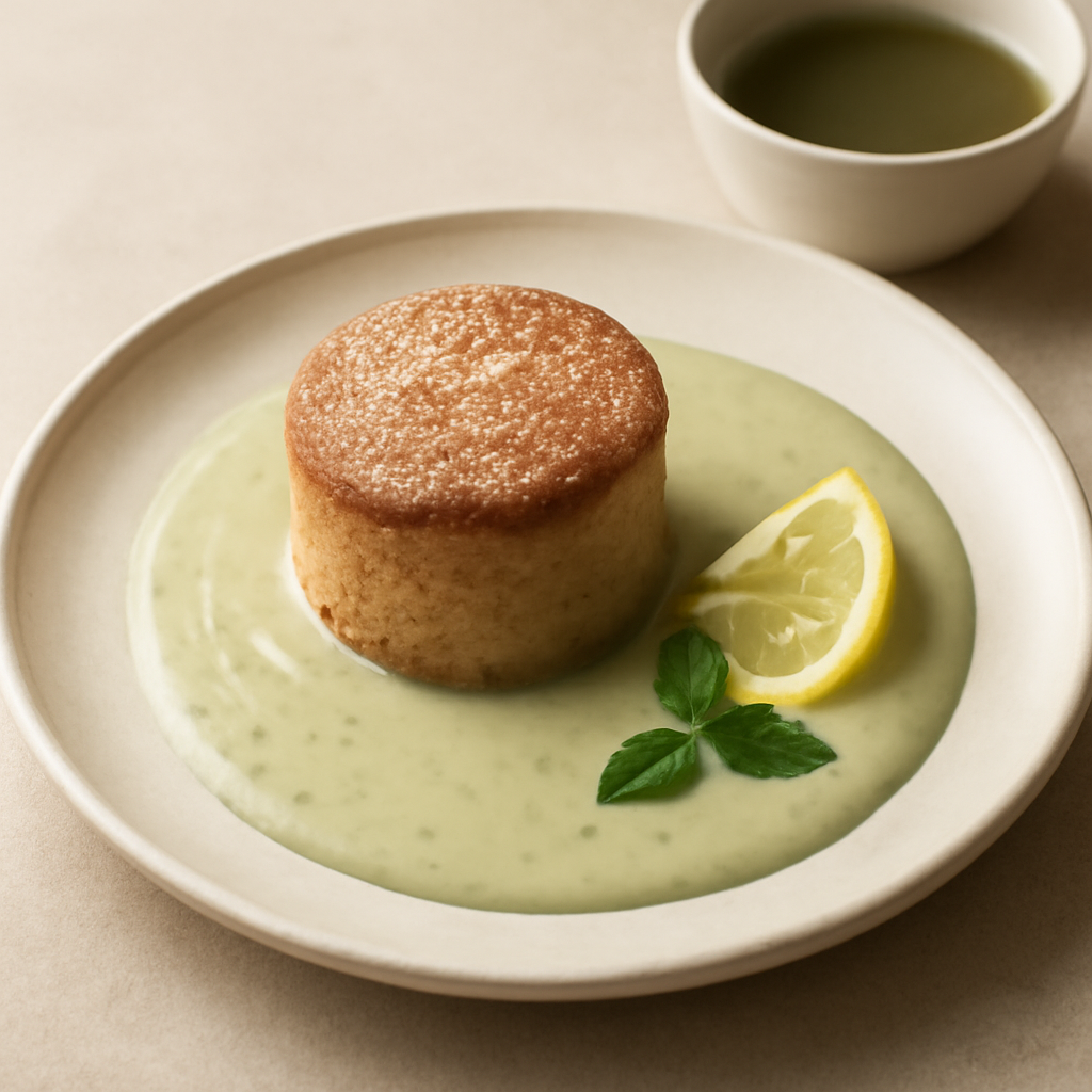 Tortino al limone e miele con crema al tè verde