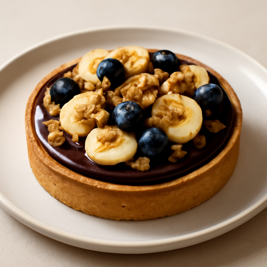 Tortino alla banana, noci e mirtilli con ganache al cioccolato fondente