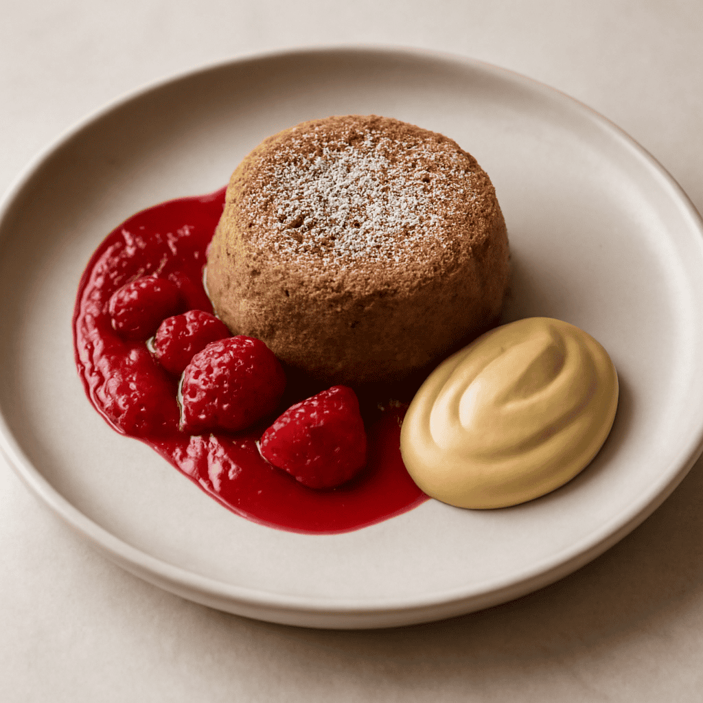 Tortino alle nocciole e grano saraceno con coulisai frutti rossi e crema nocciola