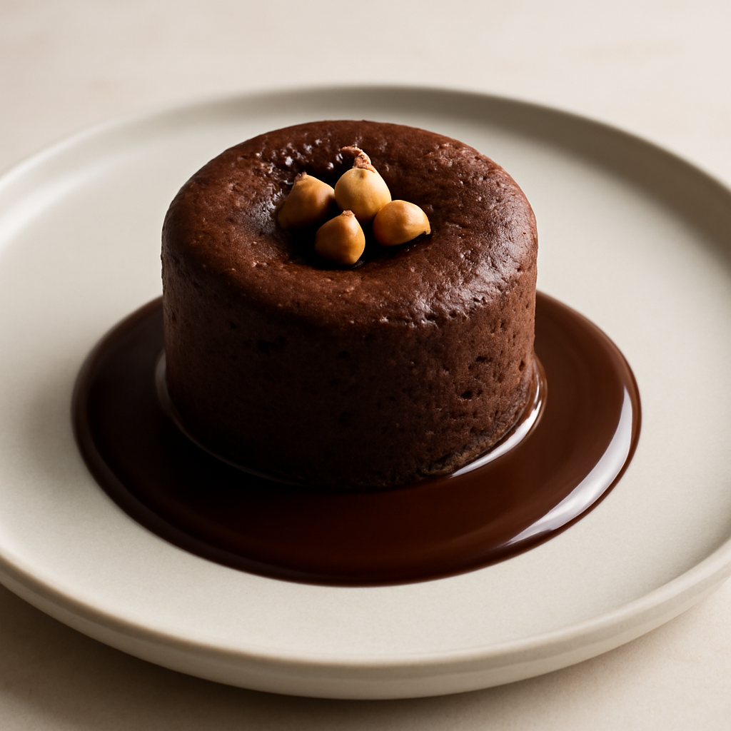 Tortino cioccolato e nocciole su ganache fondente