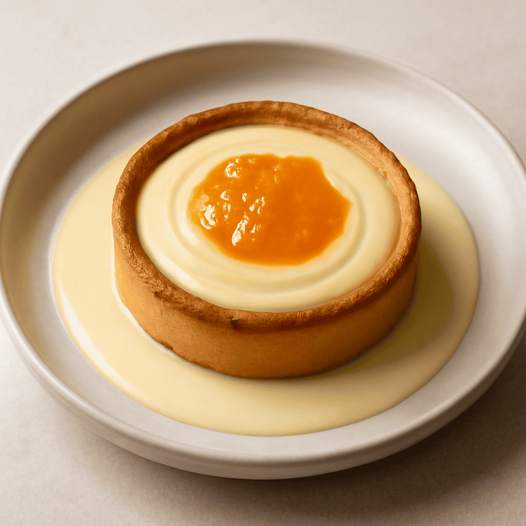 Tortino con crema ricca e marmellata di mandarino