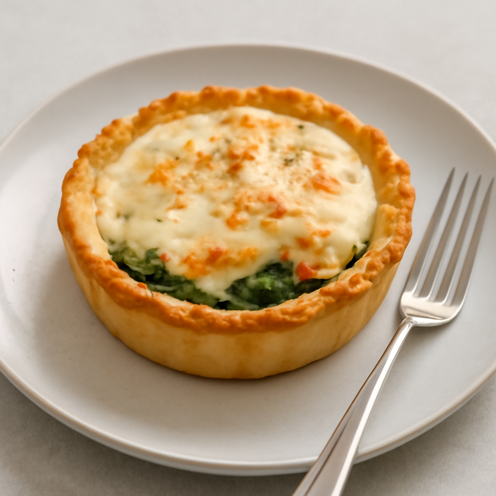 Tortino di brisèe con salmone, spinaci e besciamella