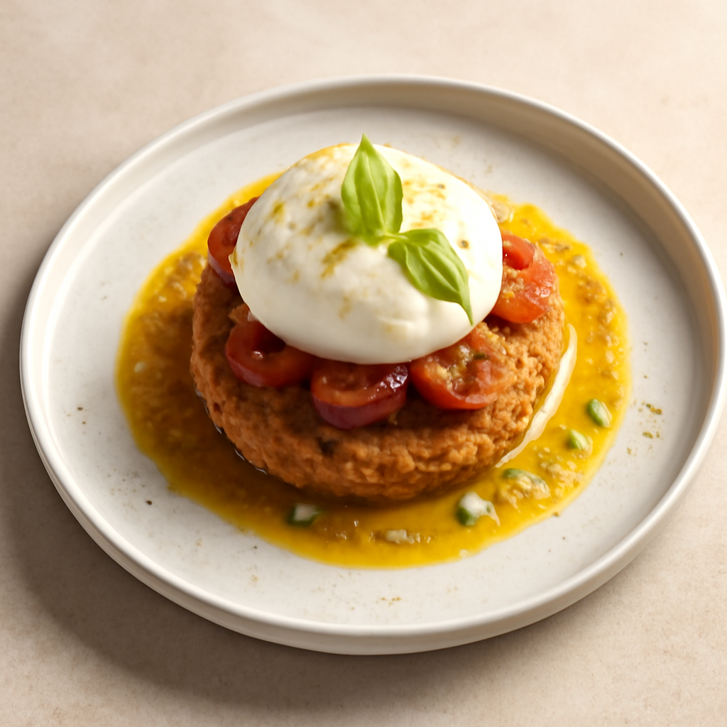 Tortino di cicerchia e burratine alla parmigiana