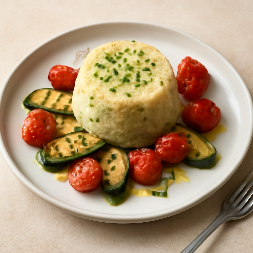 Tortino di cous cous alla ricotta con zucchine e pomodorini arrostiti