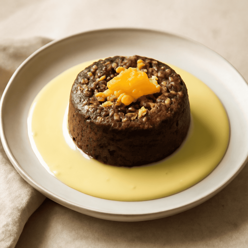 “TORTINO DI NOCCIOLE E ARANCIO SU LETTO DI CREMA INGLESE”
