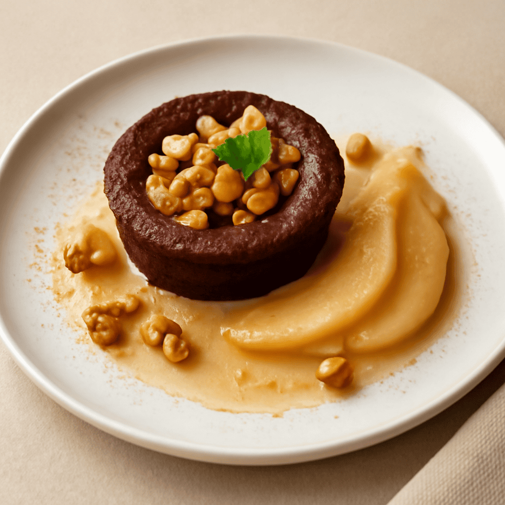 Tortino di noci con salsa alle pere e noci