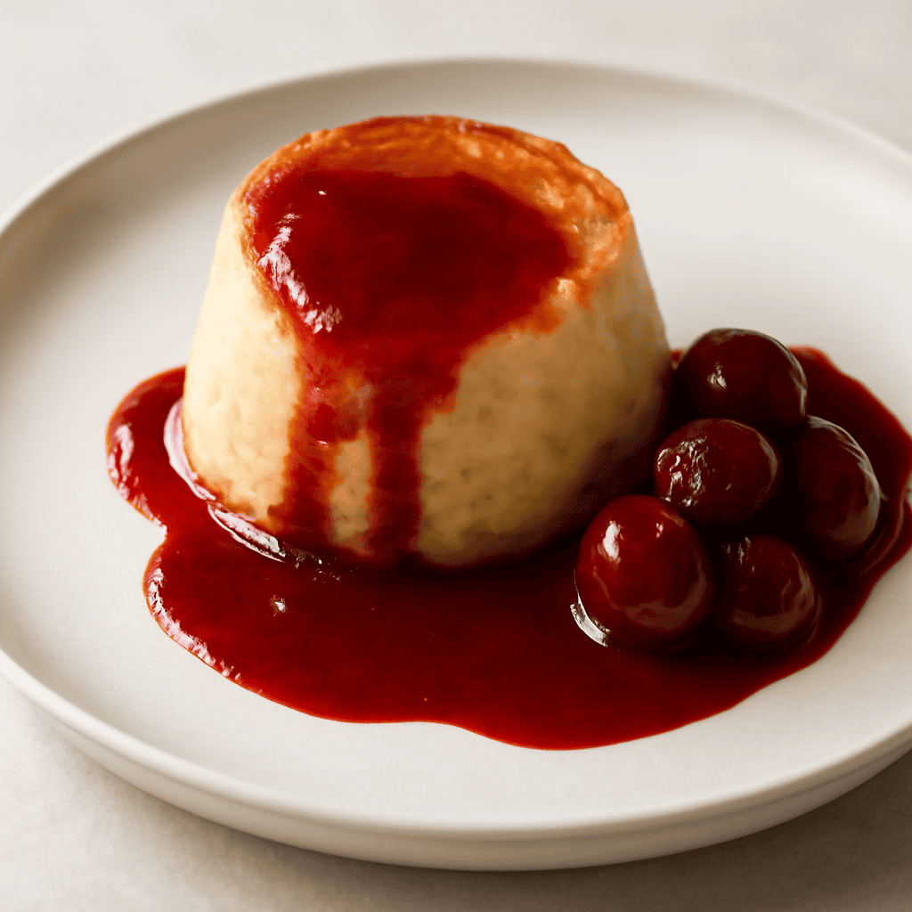 Tortino di riso con salsa di ciliegie