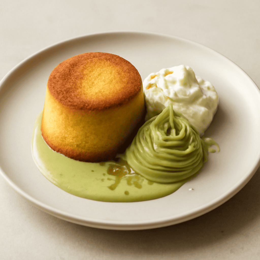 Tortino paradiso e crema al pistacchio