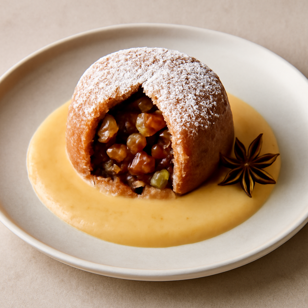 TORTINO RIPIENO DI FRUTTA SECCA, CREMA ALL’ARANCIA AROMATIZZATA ALL’ANICE STELLATO