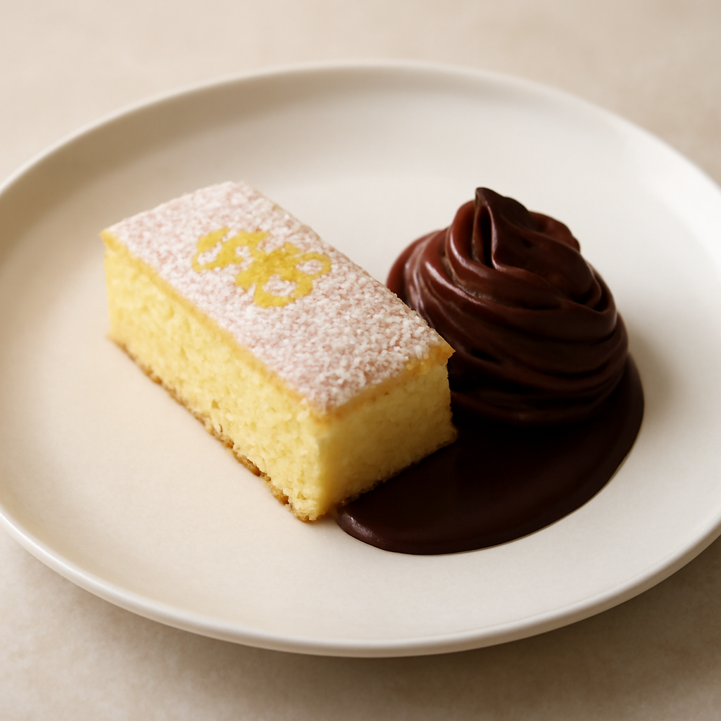 Trancetto di ricotta al profumo di limone con mousse al cioccolato fondente