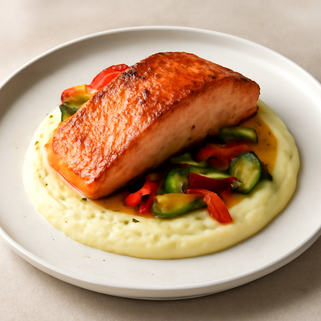 Trancio di salmone su crema di patate allo zenzero