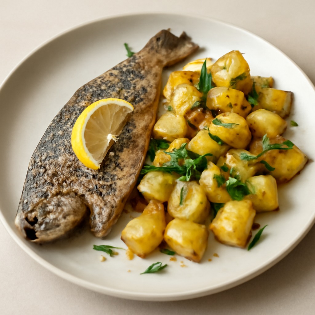 TROTA AL LIMONE E SEMI DI PAPAVERO CON PATATE ALLE ERBE AROMATICHE