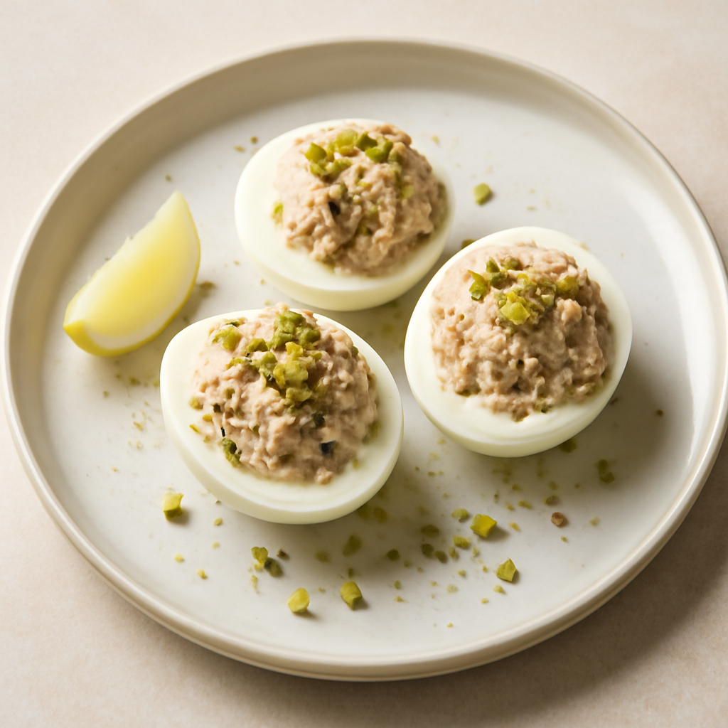 Uova farcite con tonno e pistacchi