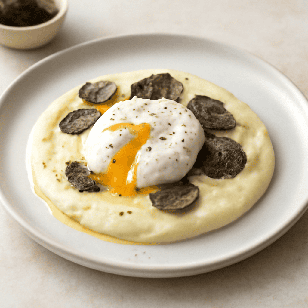 Uovo con crema soffice di patata e tartufo