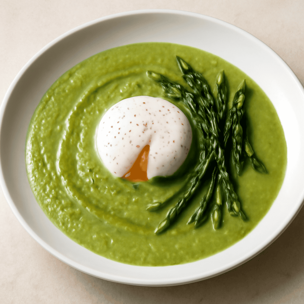 uovo pochè con vellutata di asparagi selvatici