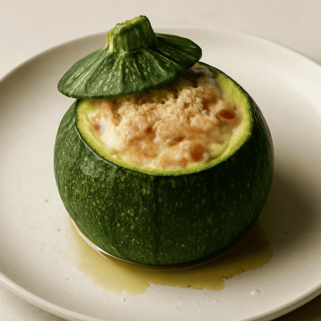 Zucchina ripiena con ricotta e pancetta