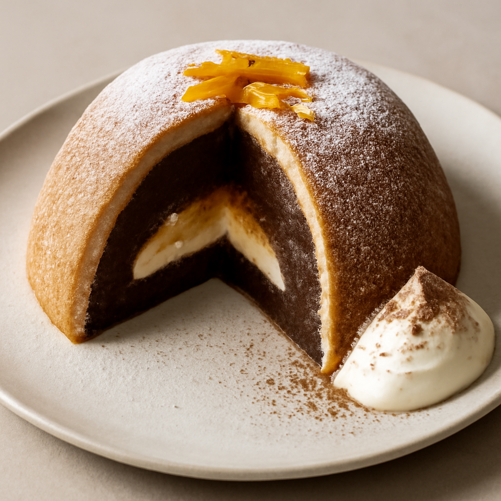 Zuccotto con crema al cioccolato e mandarino candito