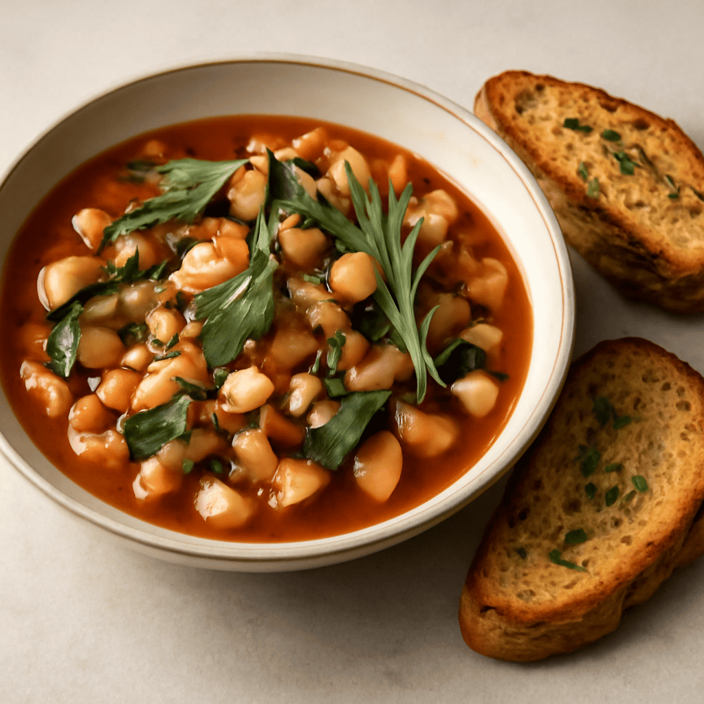 ZUPPA HOT DI FAGIOLI AL PROFUMO DI SALVIA E ROSMARINO, CON BRUSCHETTINE AROMATIZZATE.