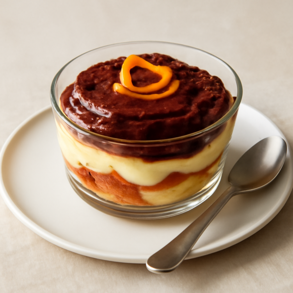 Zuppa inglese al cioccolato, arancia e rum