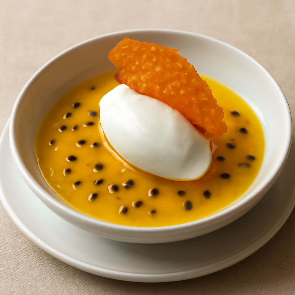 zuppetta di passion fruit con mousse allo yogurt