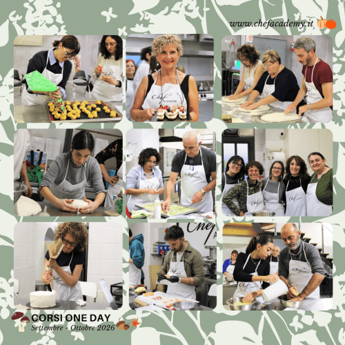 Partecipanti ai corsi one day di Chef Academy tra settembre e ottobre 2026 impegnati in laboratori di cucina e pasticceria